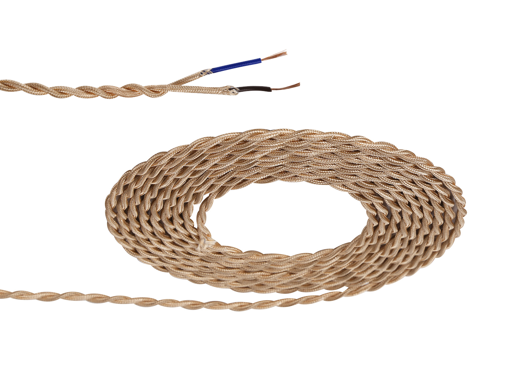 D0537  Cavo 1m Rose Gold Braided Twisted 2 Core 0.75mm Cable